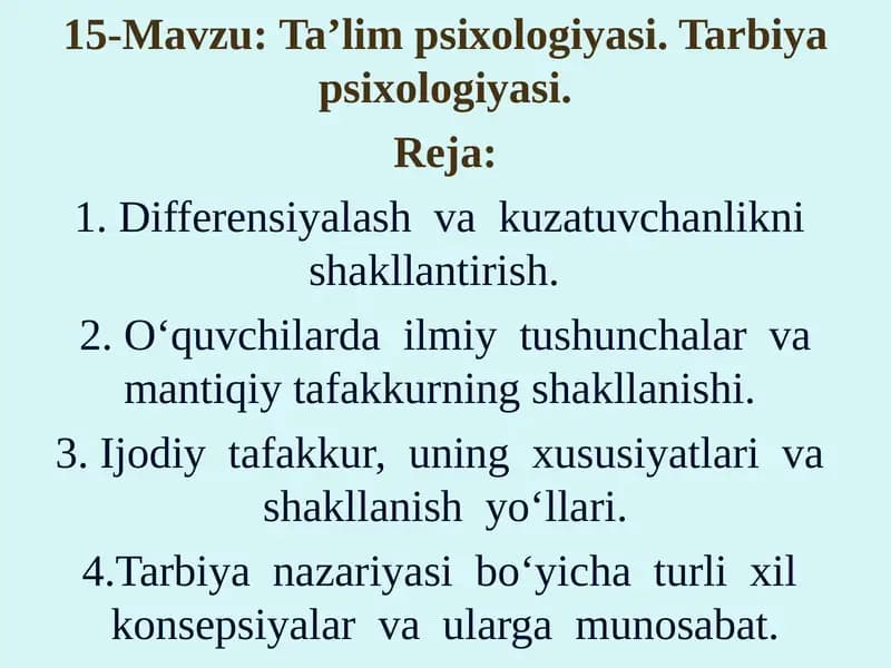 Ta’lim psixologiyasi. Tarbiya psixologiyasi