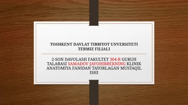 Ekstrakranial arteriyalardagi zamonaviy operatsiyalar. Arteriotomiya. Karotid endarterektomiya