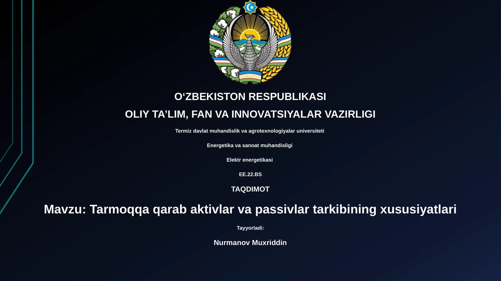 Tarmoqqa qarab aktivlar va passivlar tarkibining xususiyatlari