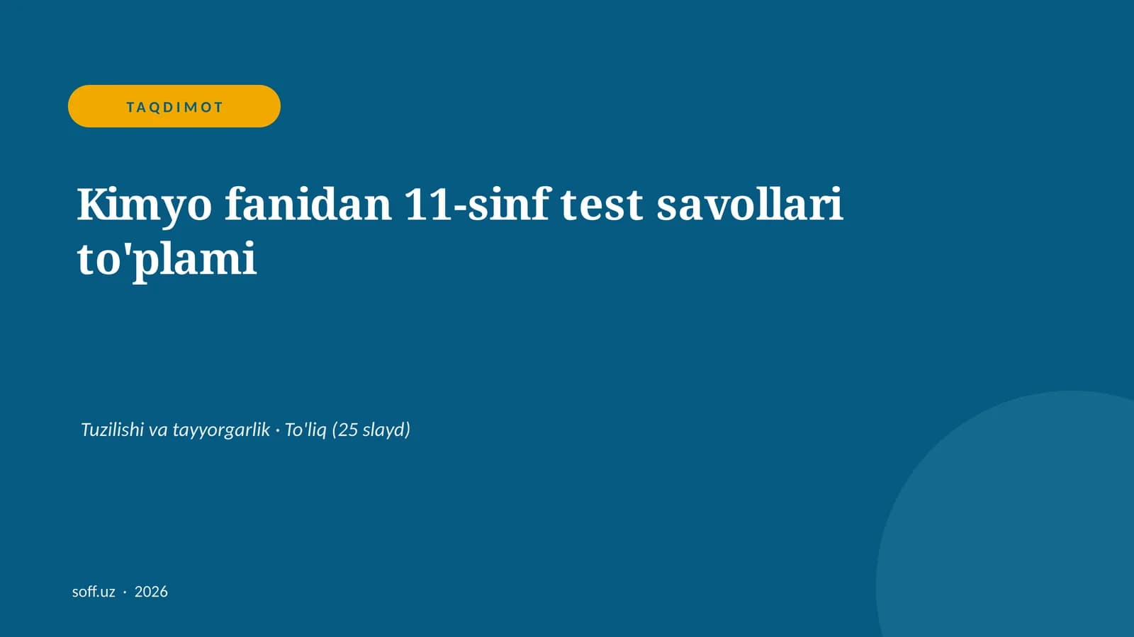 Kimyo fanidan 11-sinf test savollari to'plami