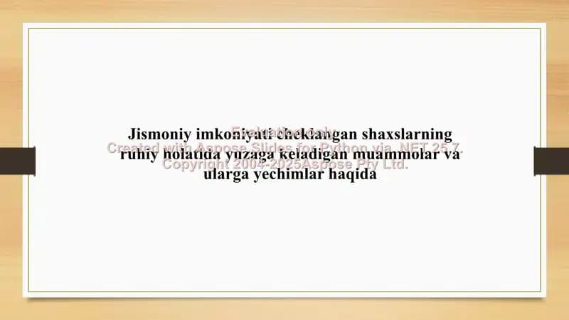 Jismoniy imkoniyati cheklangan shaxslarning ruhiy holatida yuzaga keladigan muammolar va ularga yechimlar