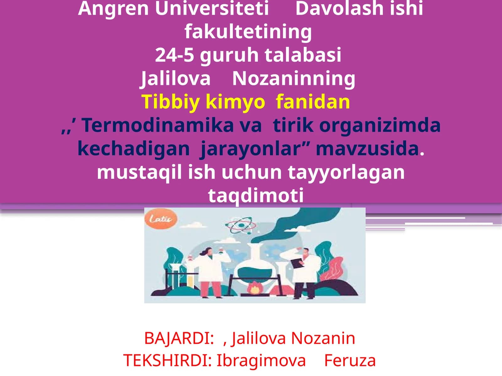 Termodinamika va tirik organizimda kechadigan jarayonlar