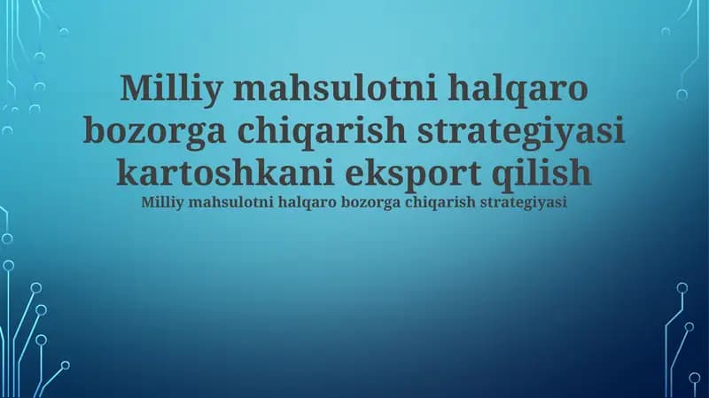 Kartoshka Eksporti Strategiyasi