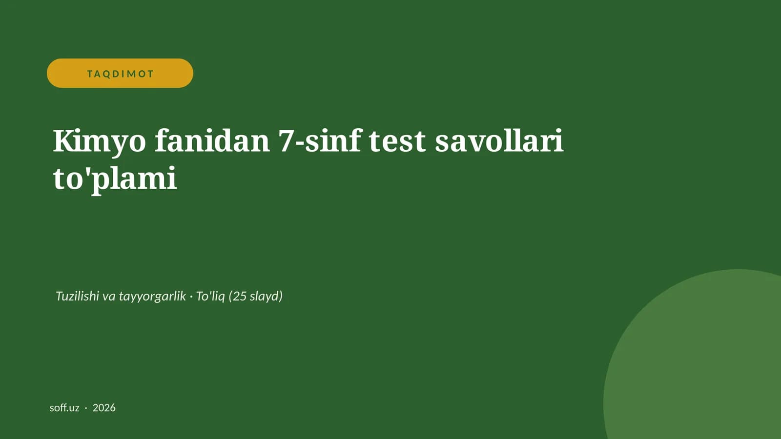 Kimyo fanidan 7-sinf test savollari to'plami