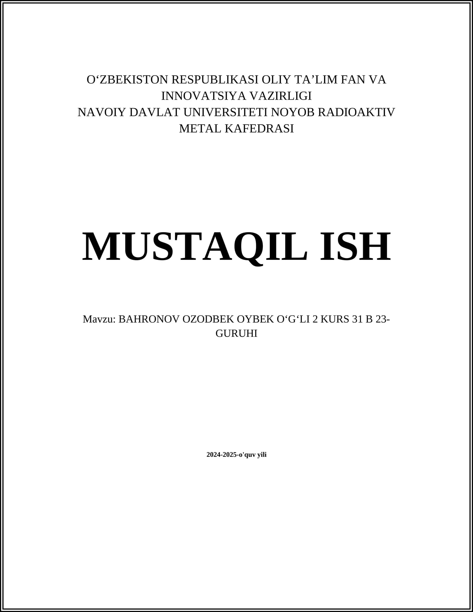 Bahronov Ozodbek Oybek Oʻgli
