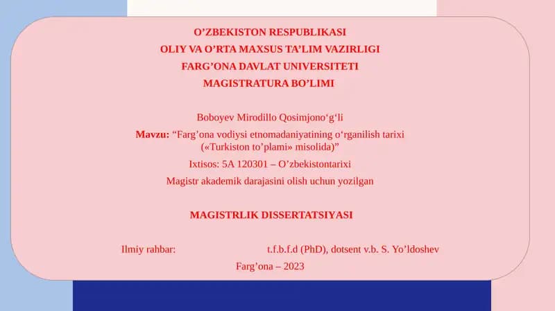 FARG’ONA VODIYSI XO’JALIK AN’ANALARI TARIXI(«TURKISTON TO’PLAMI» MISOLIDA)