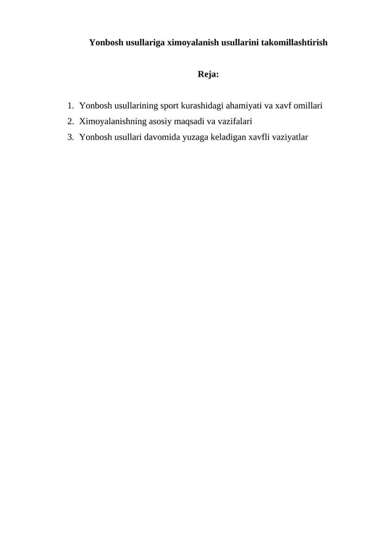 Yonbosh usullariga ximoyalanish usullarini takomillashtirish