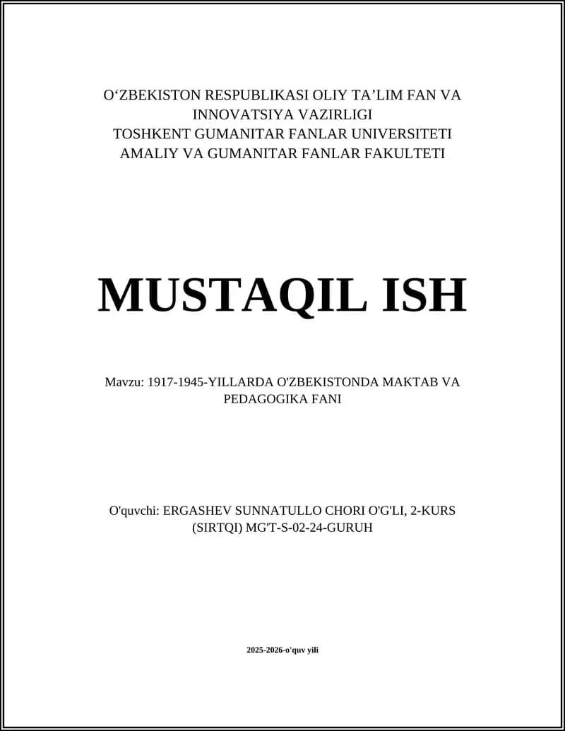1917-1945-YILLARDA O'ZBEKISTONDA MAKTAB VA PEDAGOGIKA FANI