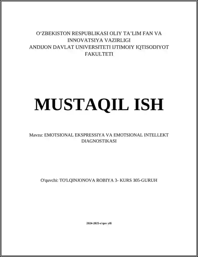 EMOTSIONAL EKSPRESSIYA VA EMOTSIONAL INTELLEKT DIAGNOSTIKASI