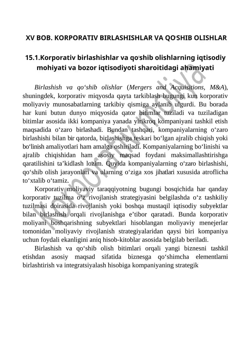 KORPORATIV BIRLASHISHLAR VA QOʻSHIB OLISHLAR