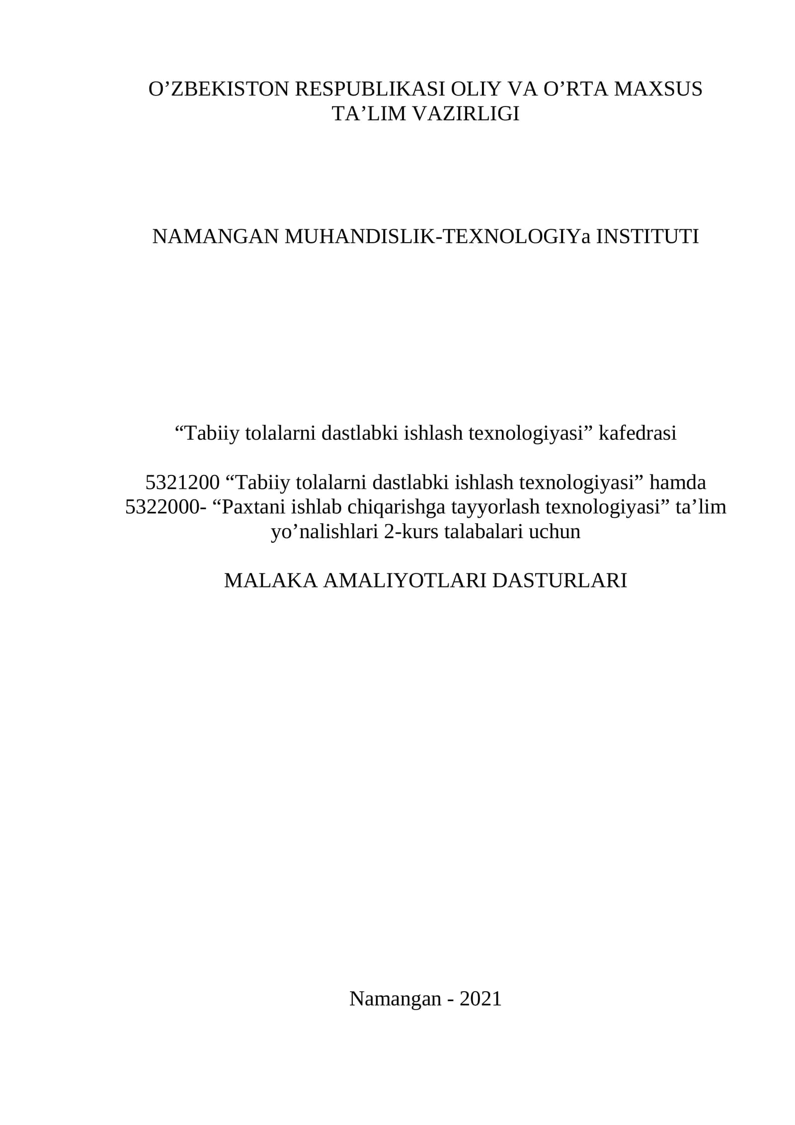 MALAKA AMALIYOTLARI DASTURLARI