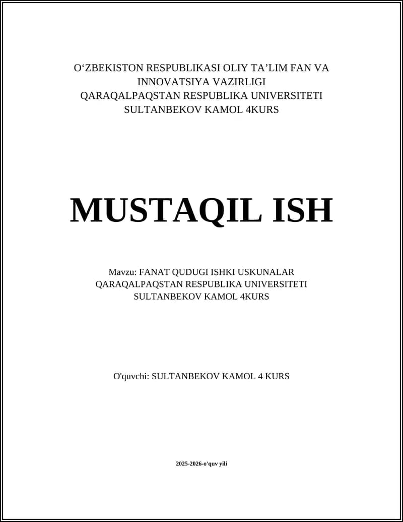 Fanat Qudugi Ishki Uskunalar