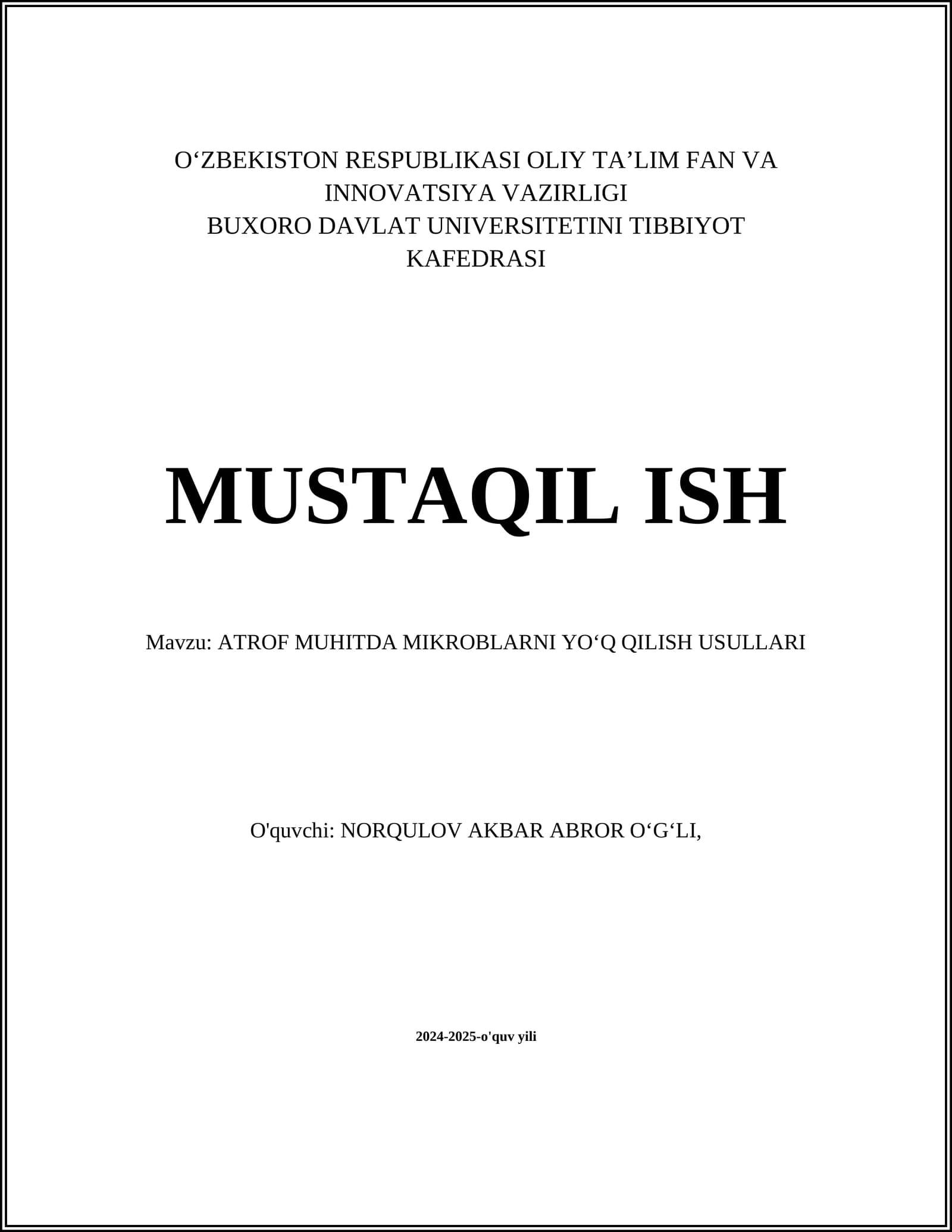 ATROF MUHITDA MIKROBLARNI YOʻQ QILISH USULLARI