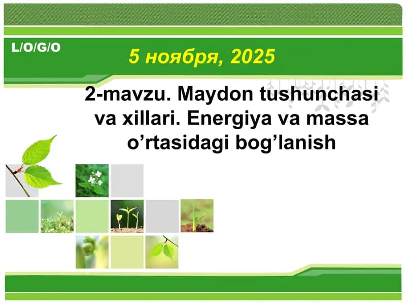 Maydon tushunchasi va xillari. Energiya va massa o’rtasidagi bog’lanish
