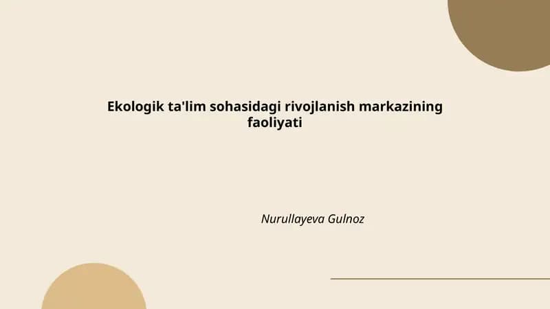 Ekologik ma'rifat va xalq ta'limi