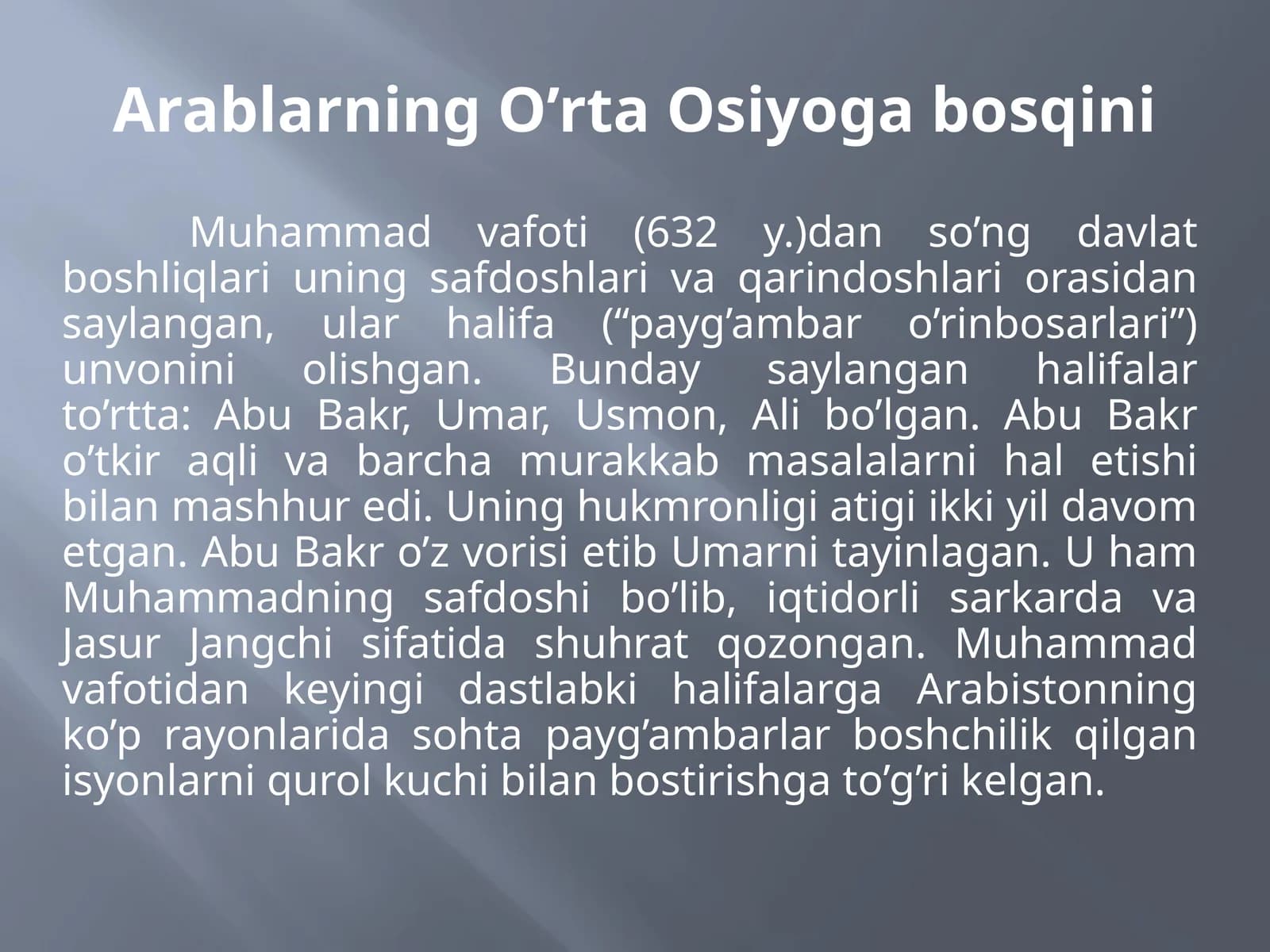 Arablarning O’rta Osiyoga bosqini