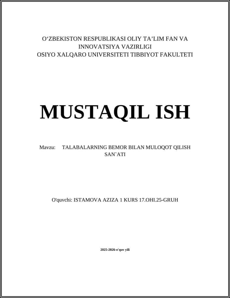 TALABALARNING BEMOR BILAN MULOQOT QILISH SAN'ATI