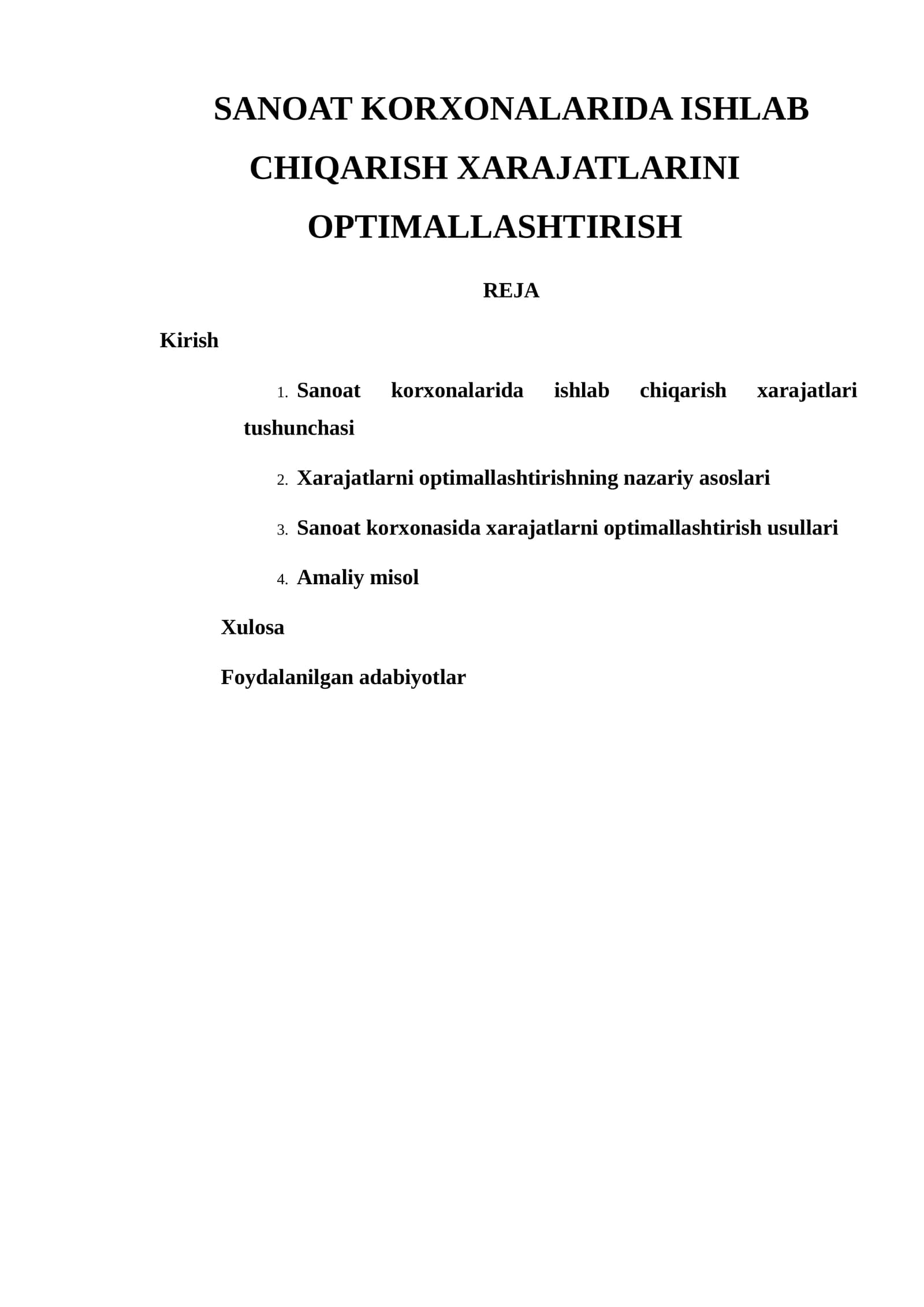 Sanoat korxonalarida ishlab chiqarish xarajatlarini optimallashtirish