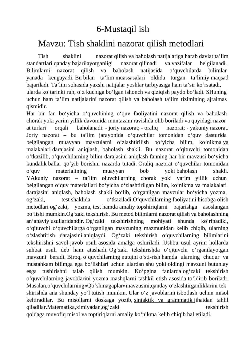 Tish shaklini nazorat qilish metodlari