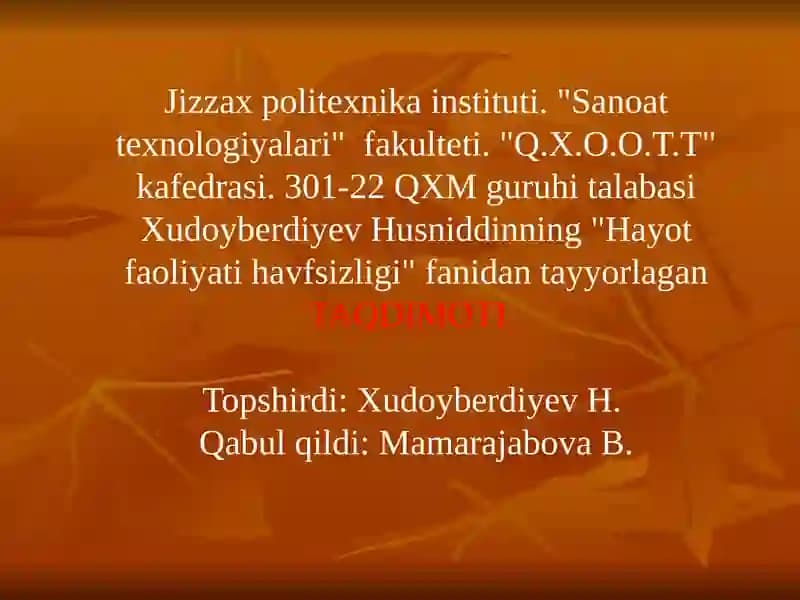 MAVZU:  Shaxsiy himoya vositalari va ulardan foydalanish