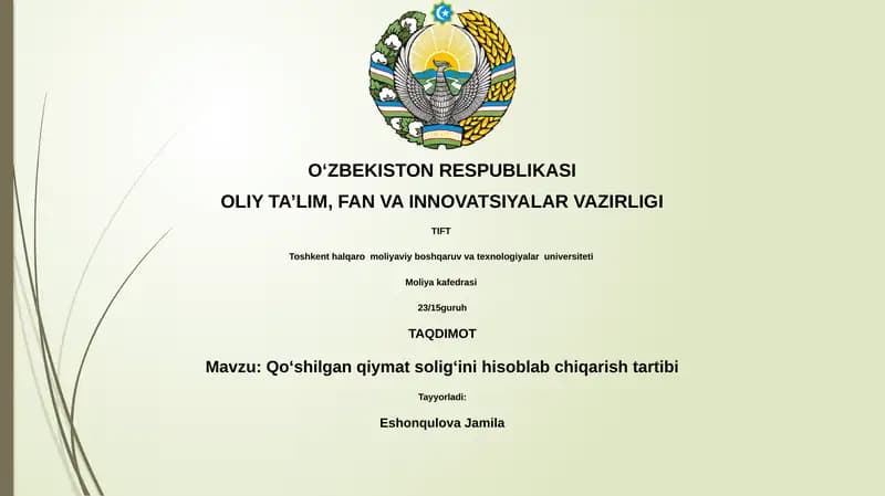 Qo‘shilgan qiymat solig‘ini hisoblab chiqarish tartibi