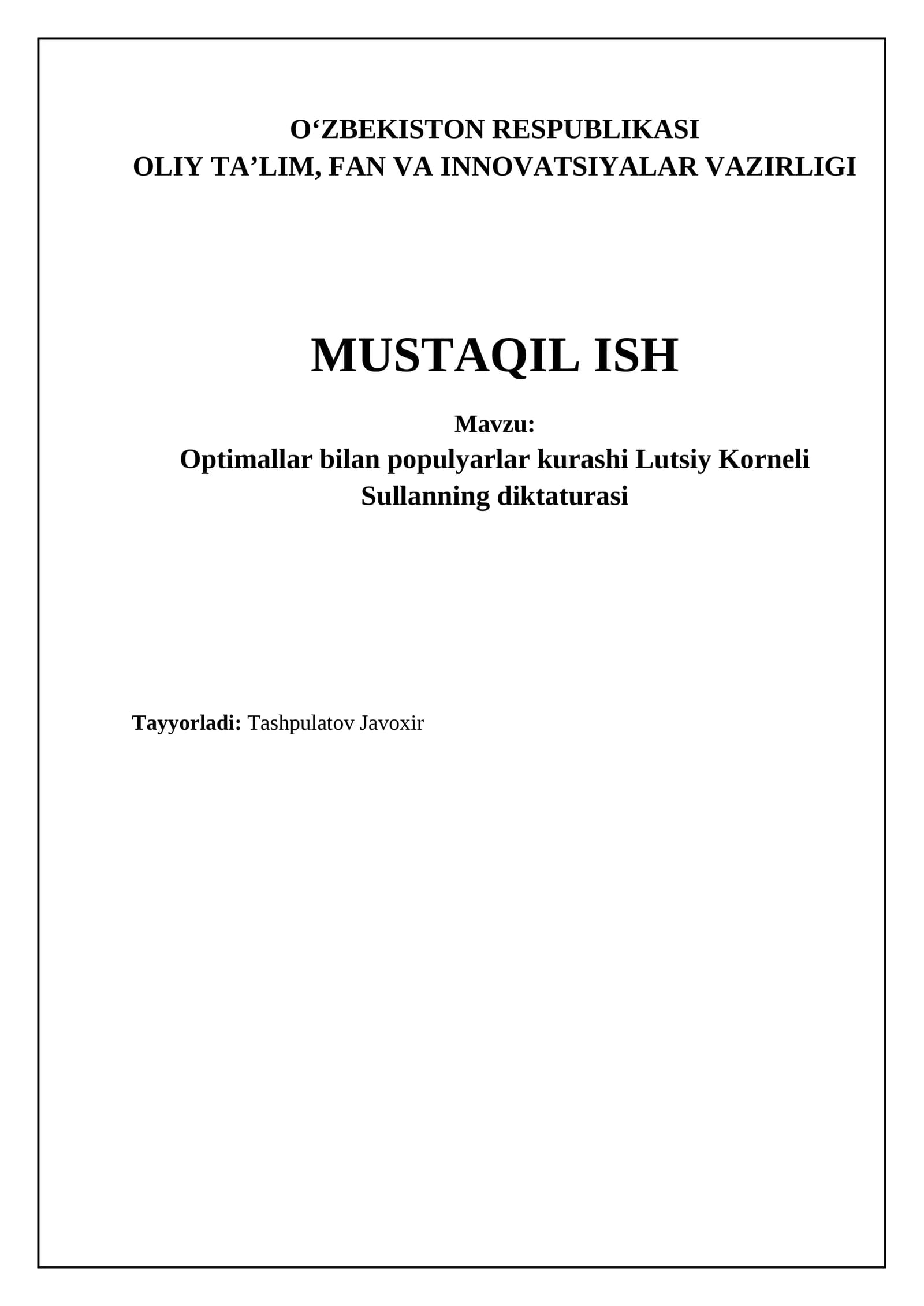 Optimallar bilan populyarlar kurashi Lutsiy Korneli Sullanning diktaturasi