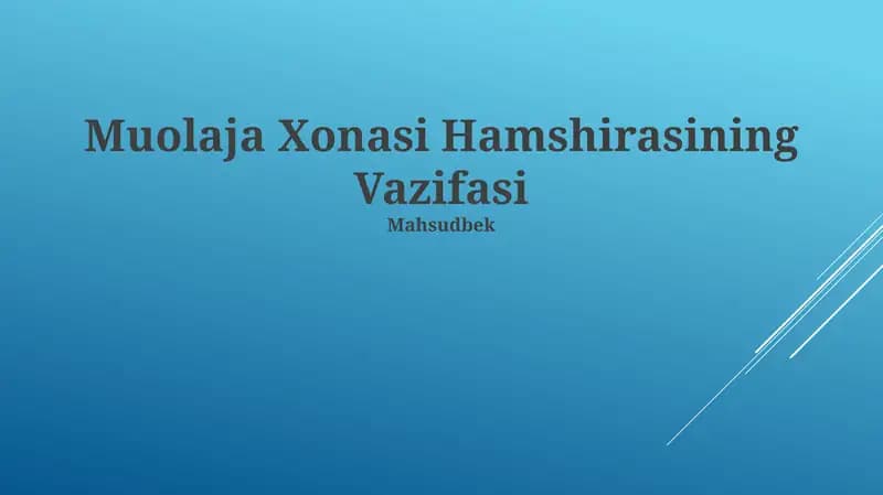 Muolaja Xonasi Hamshirasining Vazifasi