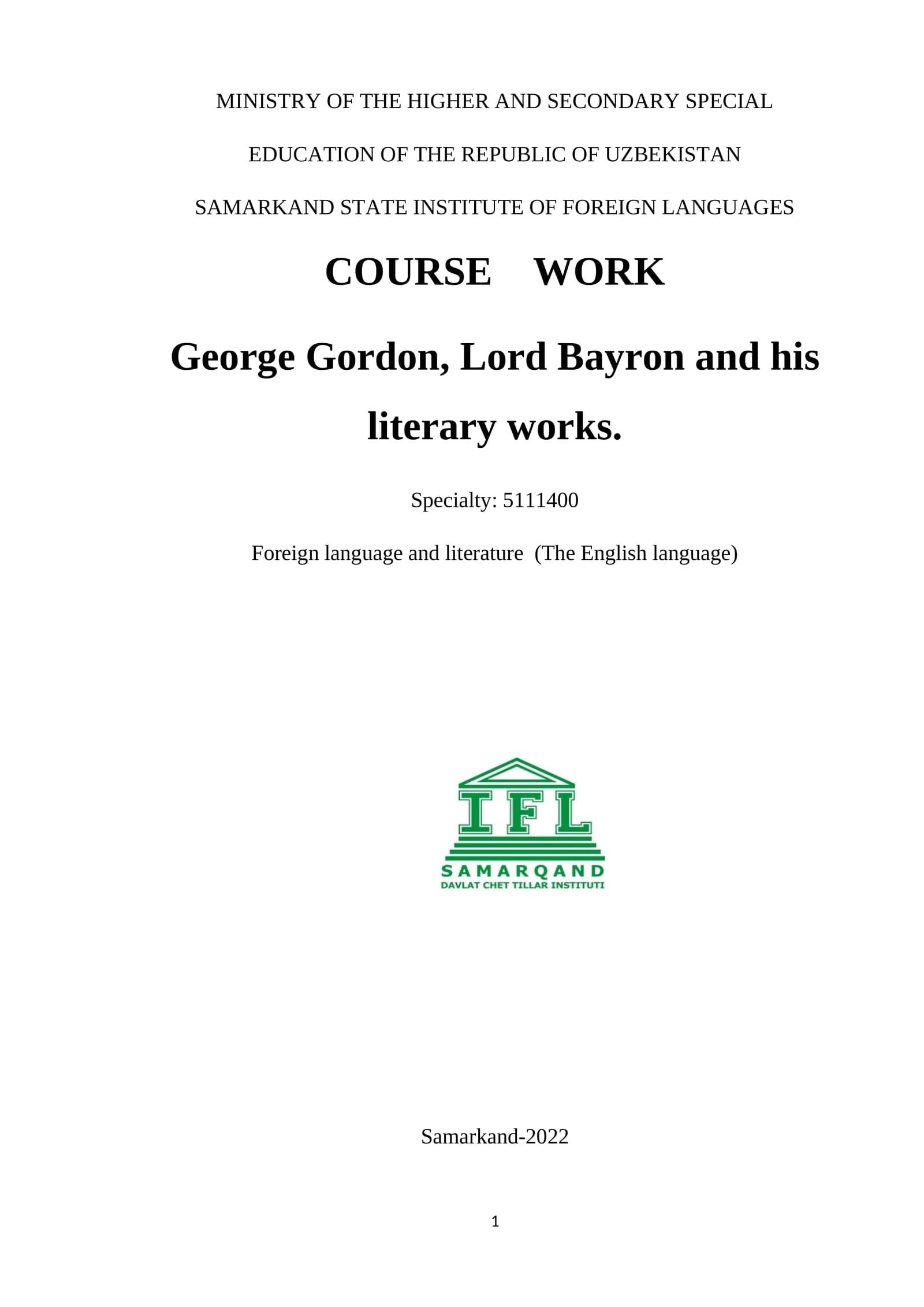 Lord Bayron va uning adabiyotlari