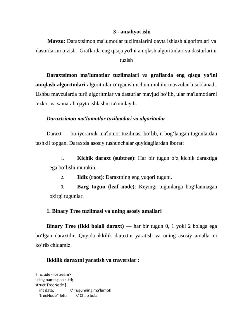 Daraxtsimon ma'lumotlar tuzilmalari va algoritmlar