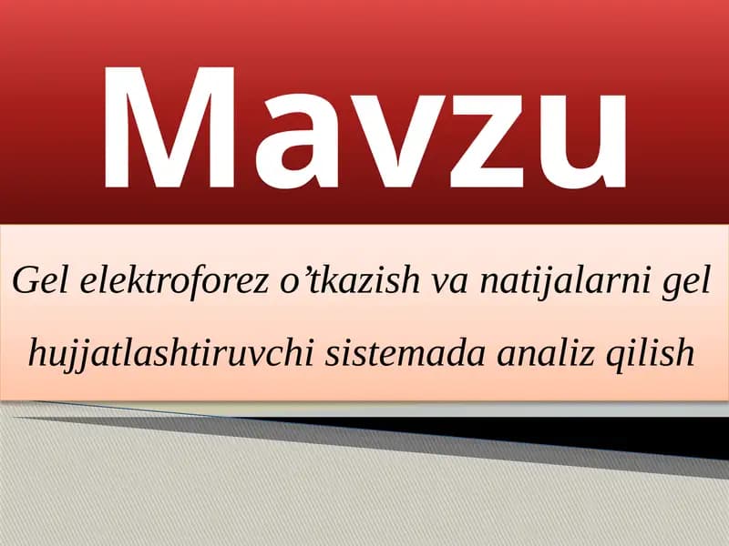 Gelelektroforezo'tkazish vanatijalarni gel hujjatlashtiruvchi sistemada analiz qilish