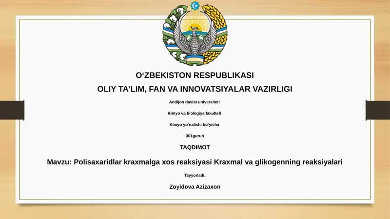 Polisaxaridlar kraxmalga xos reaksiyasi Kraxmal va glikogenning reaksiyalari