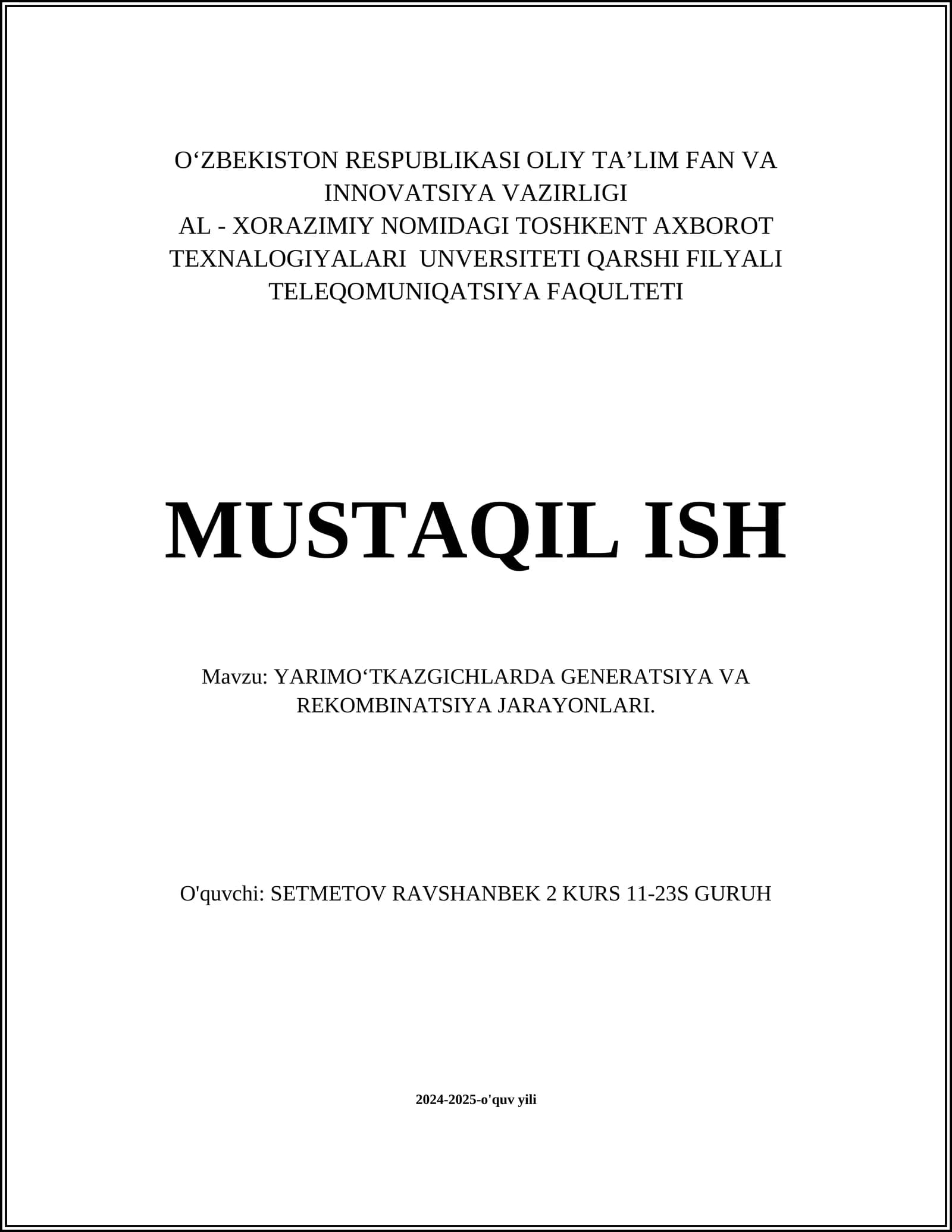 YARIMO‘TKAZGICHLARDA GENERATSIYA VA REKOMBINATSIYA JARAYONLARI
