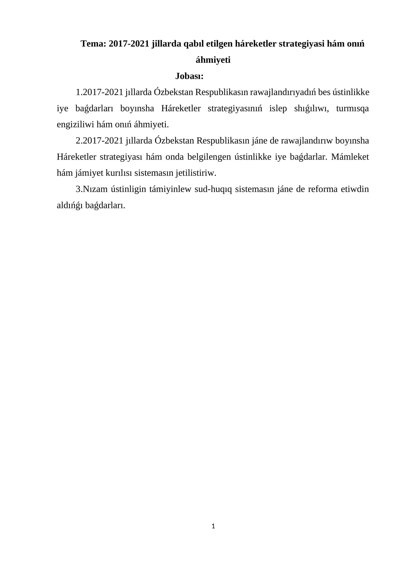 2017-2021 jillarda qabıl etilgen háreketler strategiyasi hám onıń áhmiyeti