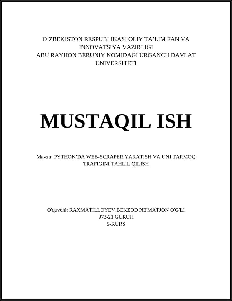 PYTHON’DA WEB-SCRAPER YARATISH VA UNI TARMOQ TRAFIGINI TAHLIL QILISH