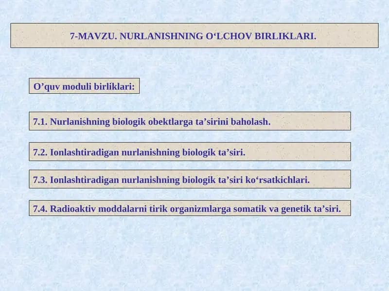 Ionlashtiradigan nurlanishning biologik ta’siri