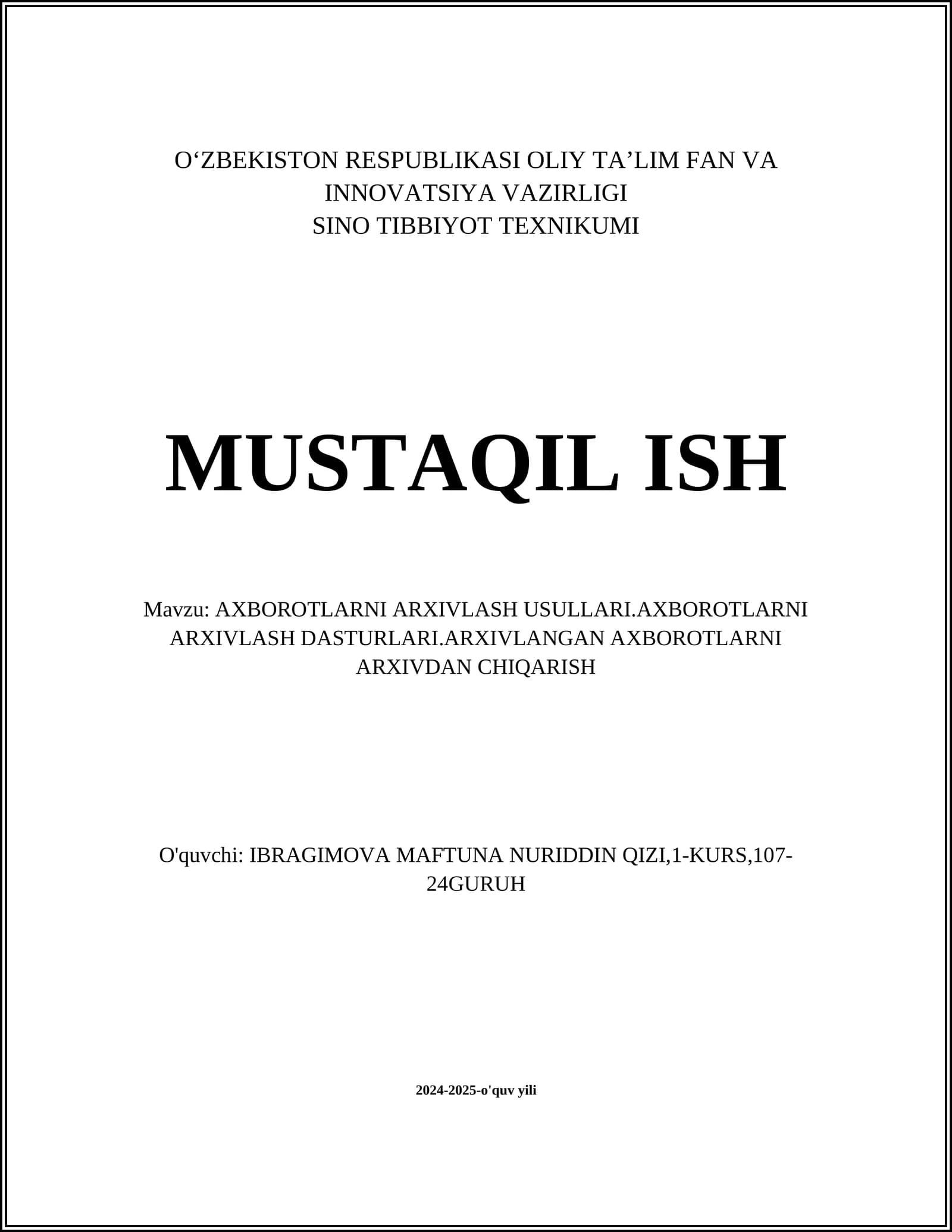 AXBOROTLARNI ARXIVLASH USULLARI