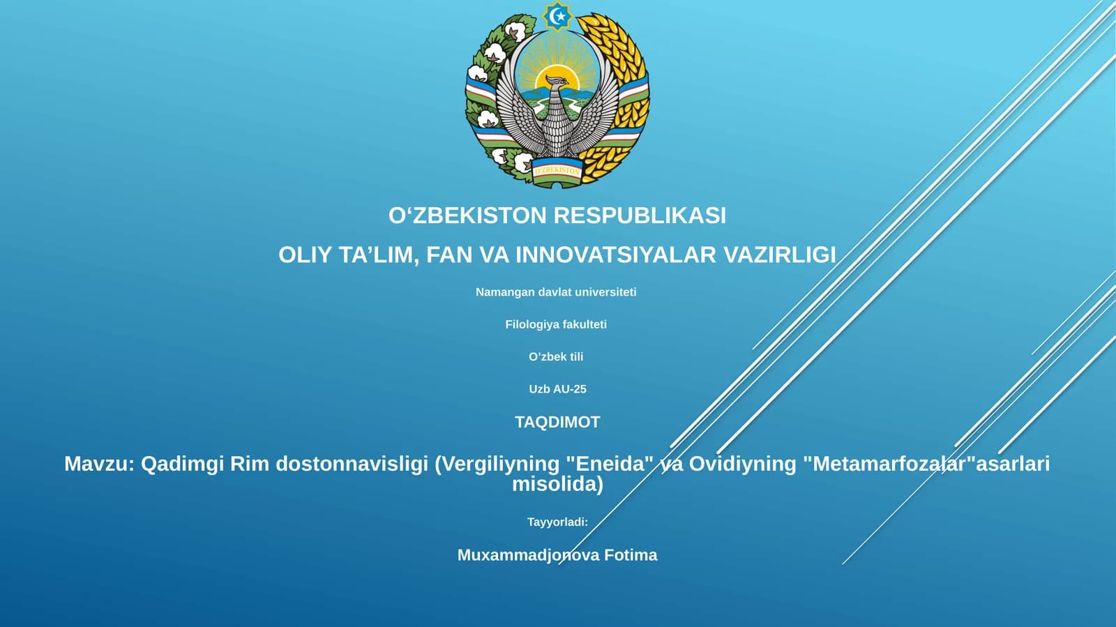 Qadimgi Rim dostonnavisligi (Vergiliyning "Eneida" va Ovidiyning "Metamarfozalar"asarlari misolida)