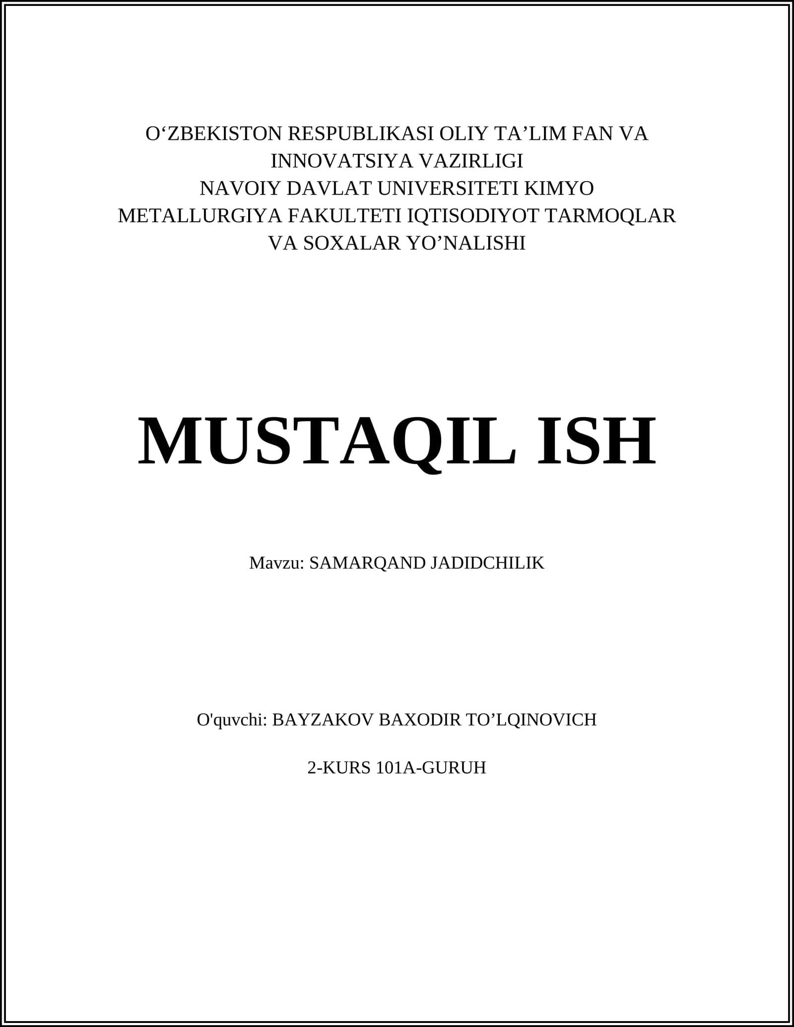 SAMARQAND JADIDCHILIK