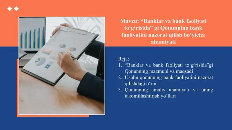 “Banklar va bank faoliyati to‘g‘risida” gi Qonunning bank faoliyatini nazorat qilish bo‘yicha ahamiyati