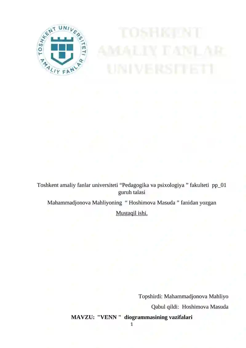 "VENN" diogrammasining vazifalari