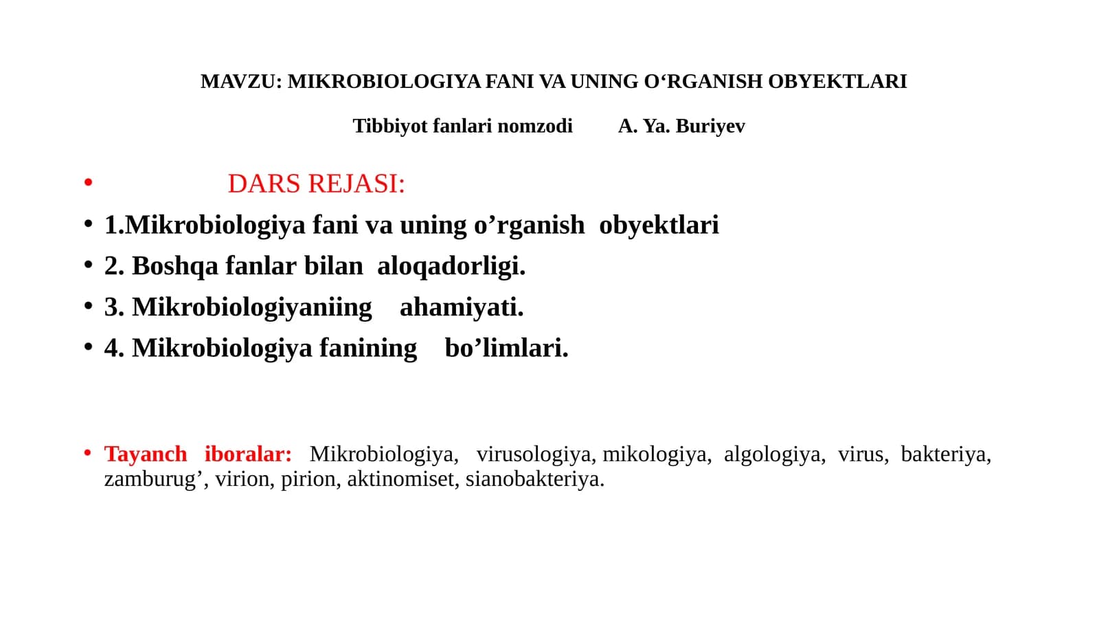 MIKROBIOLOGIYA FANI VA UNING O‘RGANISH OBYEKTLARI
