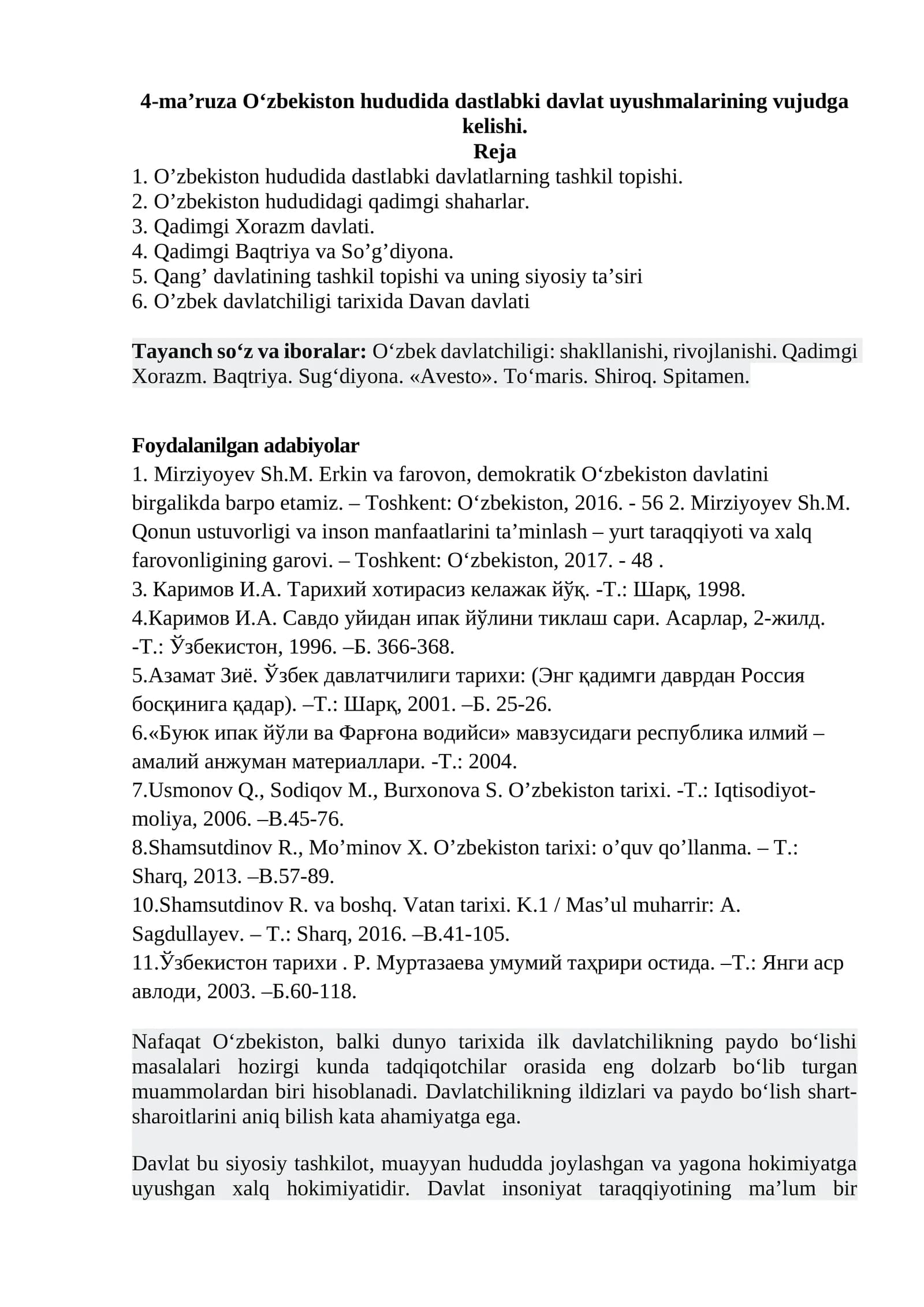 O‘zbekiston hududida dastlabki davlat uyushmalarining vujudga kelishi