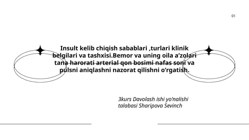 Insult kelib chiqish sabablari,turlari klinik belgilari va tashxisi