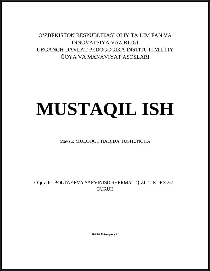 MULOQOT HAQIDA TUSHUNCHA