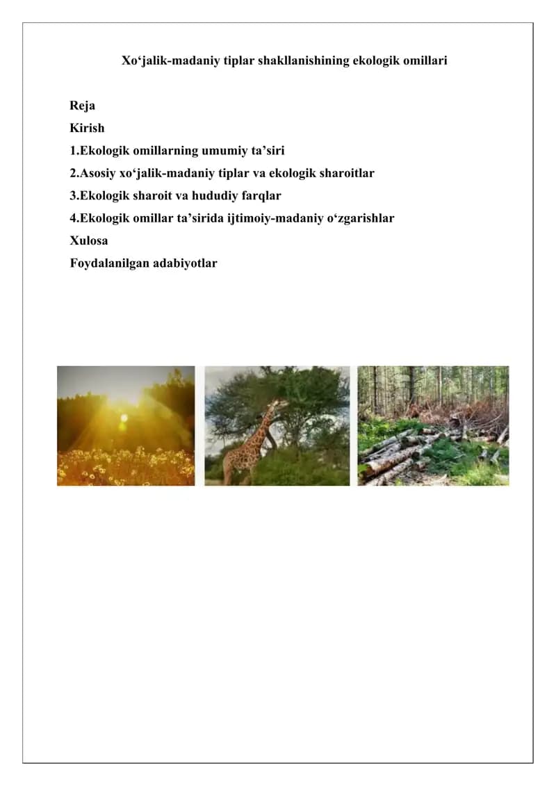 Xo‘jalik-madaniy tiplar shakllanishining ekologik omillari