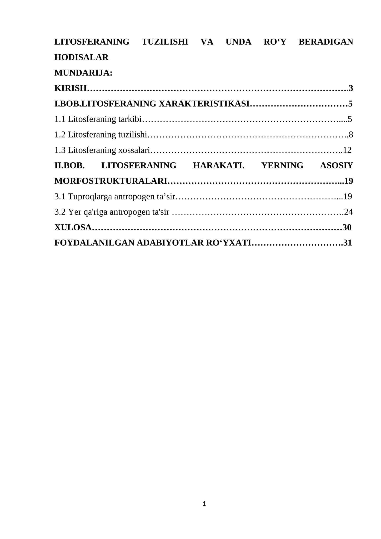 LITOSFERANING TUZILISHI VA UNDA ROʻY BERADIGAN HODISALAR