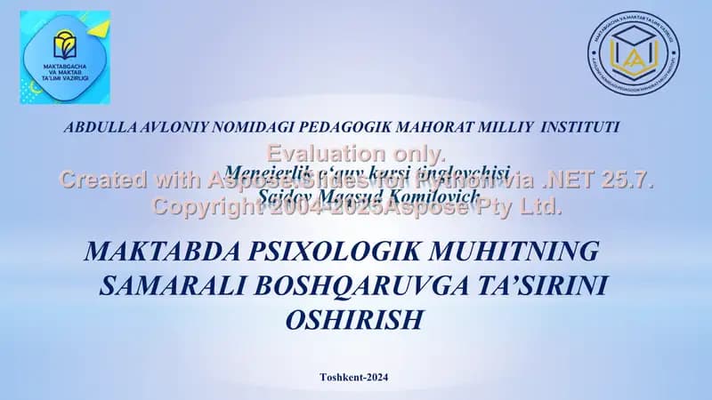 "MAKTABDA PSIXOLOGIK MUHITNING SAMARALI BOSHQARUVGA TA’SIRINI OSHIRISH"