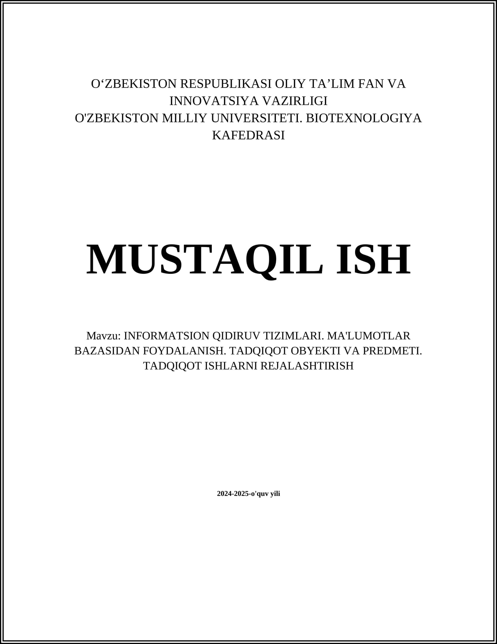 INFORMATSION QIDIRUV TIZIMLARI