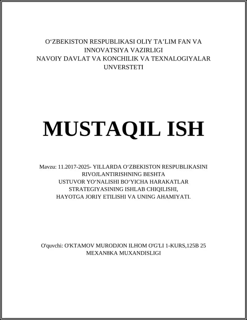 11.2017-2025- YILLARDA O‘ZBEKISTON RESPUBLIKASINI RIVOJLANTIRISHNING BESHTA