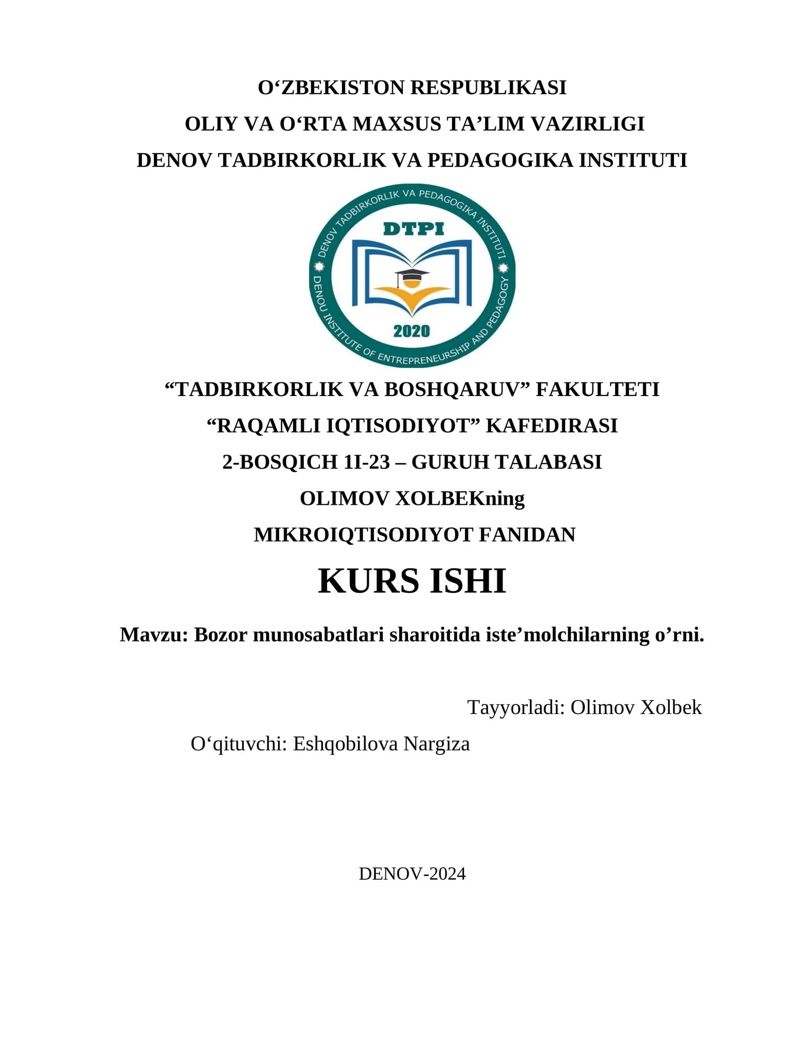 Bozor munosabatlari sharoitida iste’molchilarning o’rni